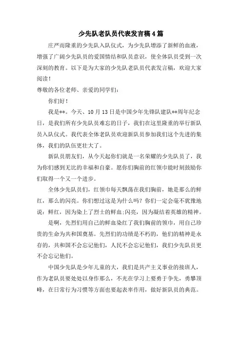 少先队老队员代表发言稿4篇