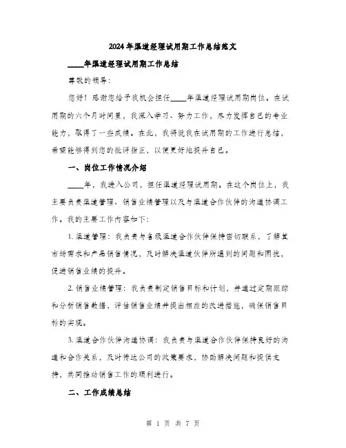 2024年渠道经理试用期工作总结范文(二篇)