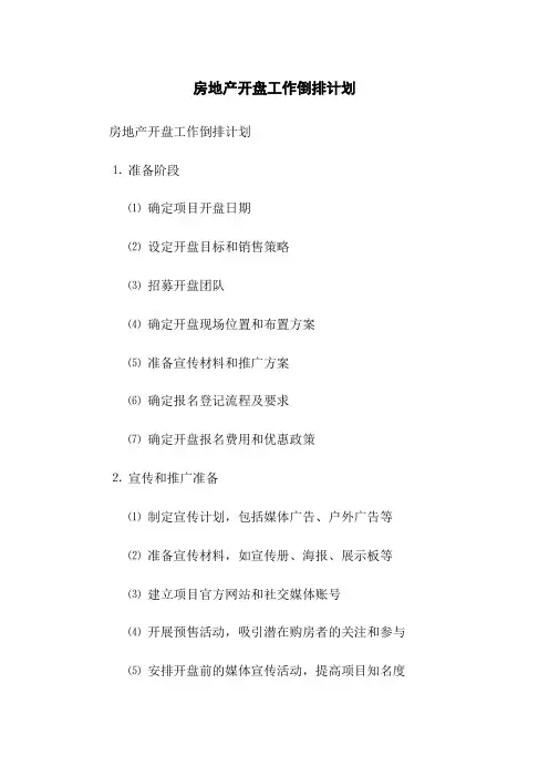 房地产开盘工作倒排计划