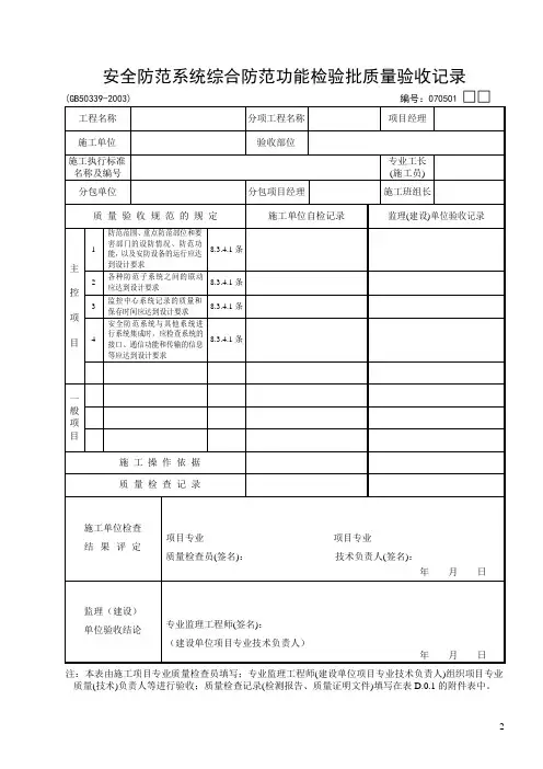 01：安全防范系统综合防范功能检验批质量验收记录