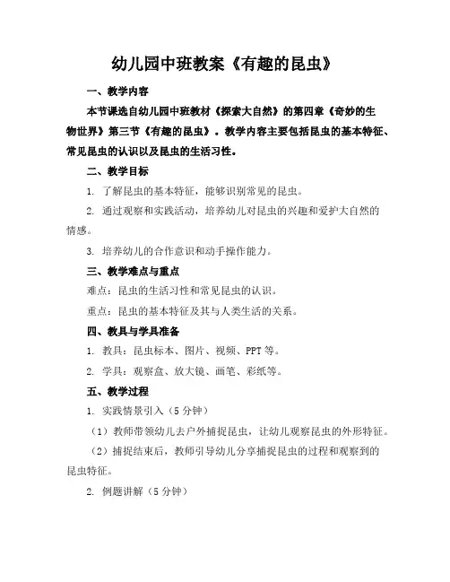 幼儿园中班教案《有趣的昆虫》