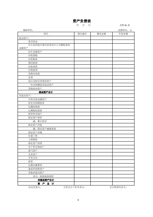 新版财务报表-Word模版(单体)
