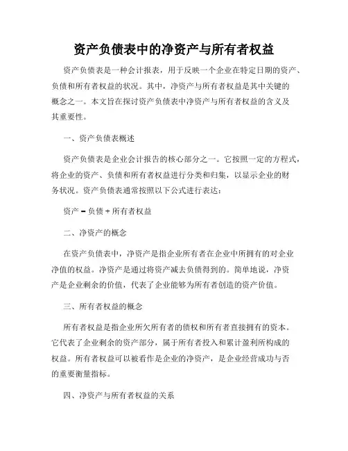 资产负债表中的净资产与所有者权益