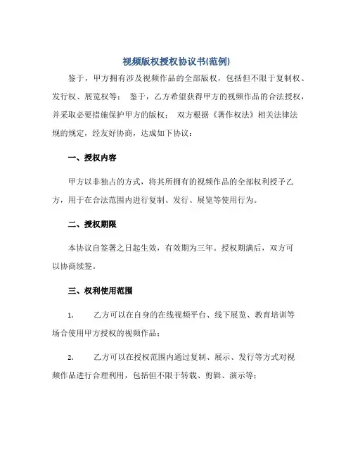 视频版权授权协议书(范例)