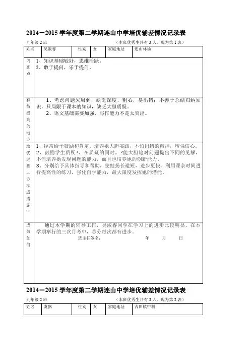 学生辅导情况表
