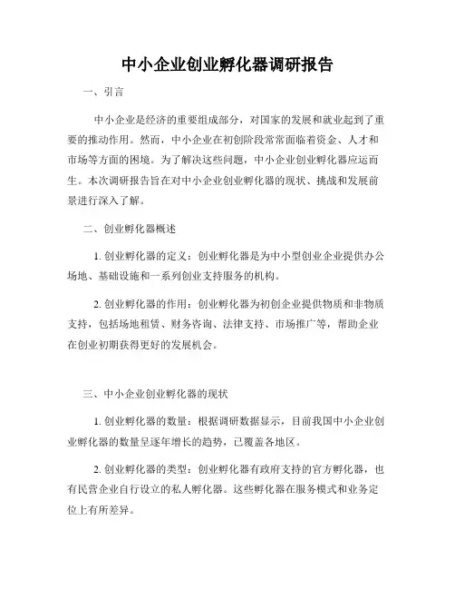 中小企业创业孵化器调研报告
