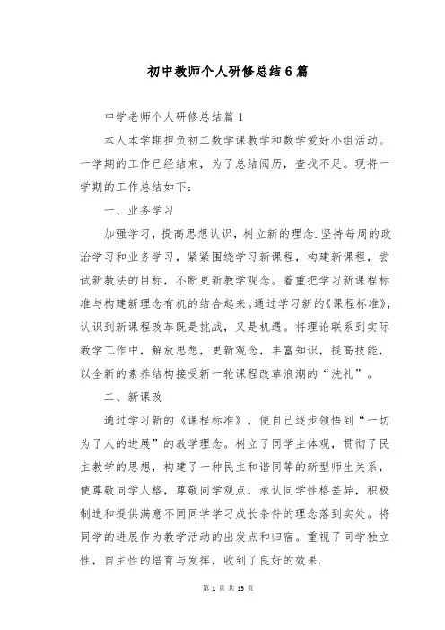初中教师个人研修总结6篇