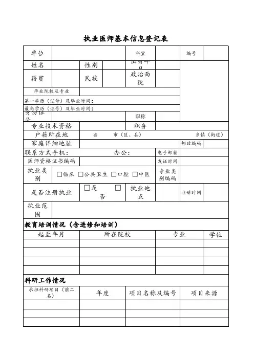 执业医师基本信息登记表