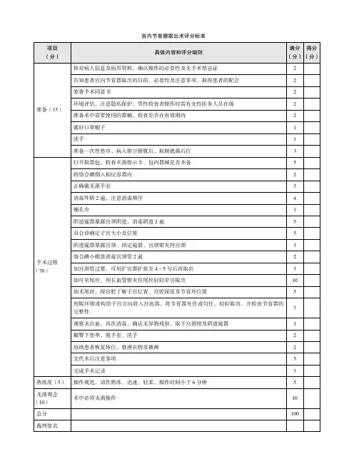 宫内节育器取出术评分标准