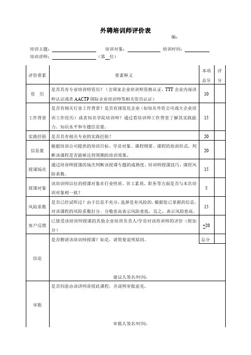 外聘培训师评价表
