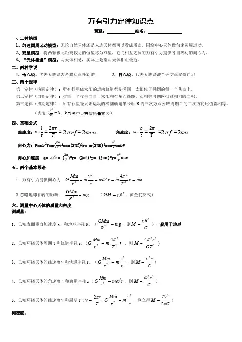 万有引力定律公式总结(最新整理)