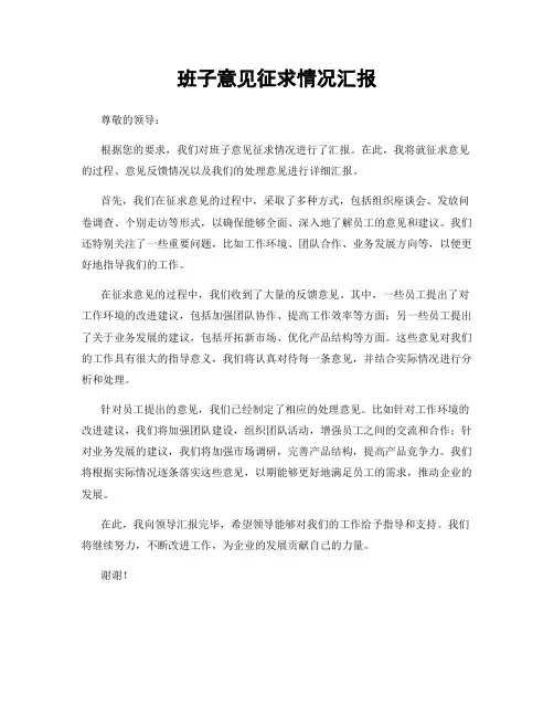 班子意见征求情况汇报