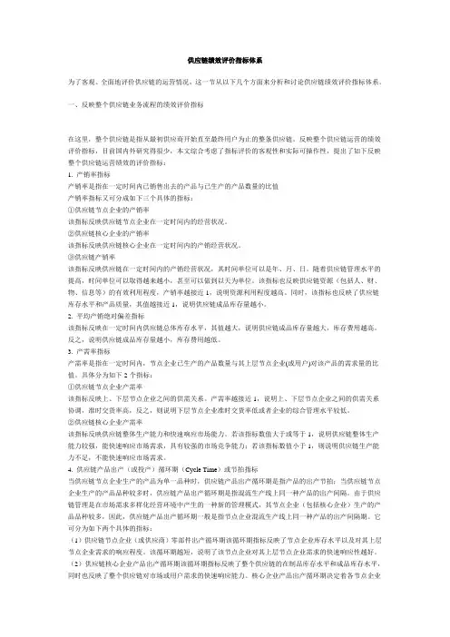 供应链绩效评价指标体系