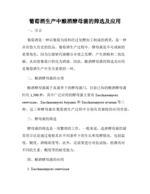 葡萄酒生产中酿酒酵母菌的筛选及应用