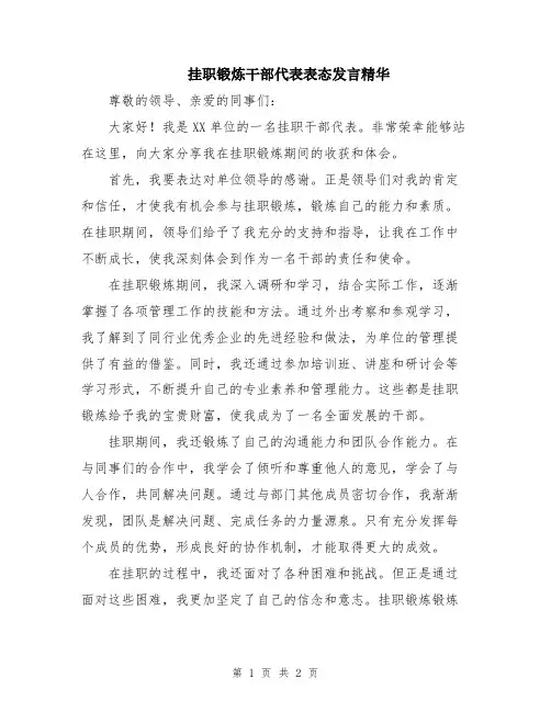 挂职锻炼干部代表表态发言精华