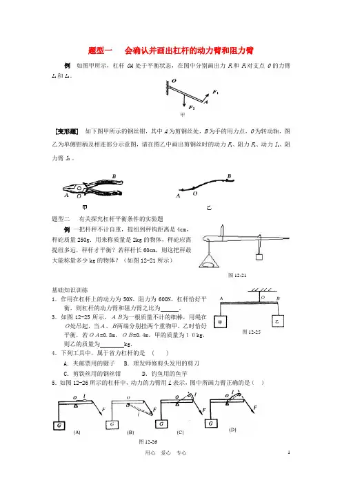 九年级科学上册 杠杆同步练习(无答案)浙教版