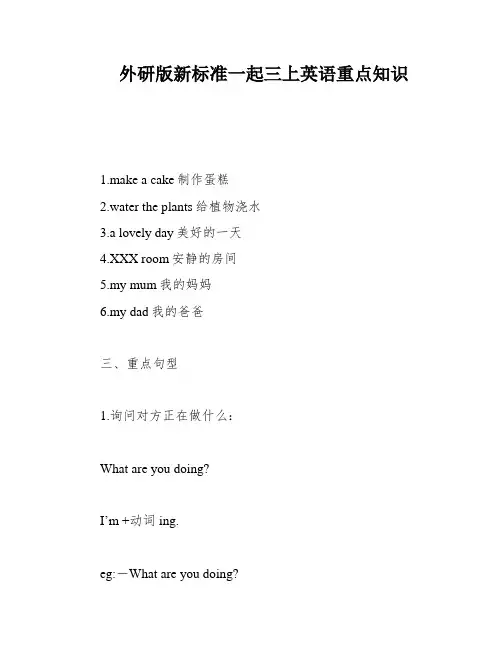 外研版新标准一起三上英语重点知识