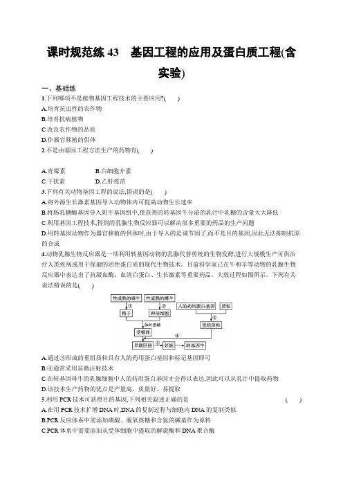 2023年高考复习专项练习一轮生物课时规范练43 基因工程的应用及蛋白质工程(含实验)