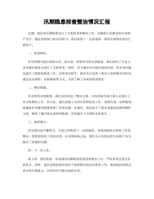 汛期隐患排查整治情况汇报