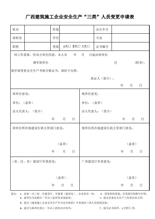 三类人员变更申请表