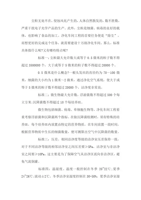 十万级净化车间的标准是什么