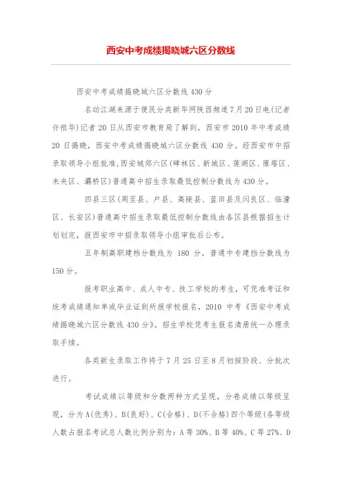 西安中考成绩揭晓城六区分数线