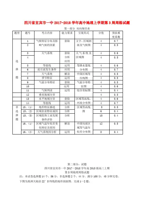 四川省宜宾市一中2017-2018学年高中地理上学期第3周周练试题