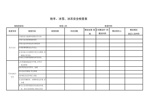 秋冬、冰雪、冰冻安全专项检查表