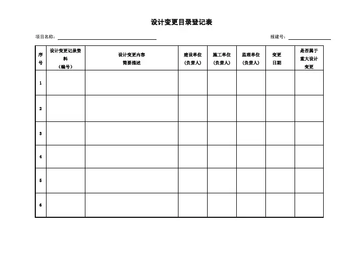 设计变更目录登记表