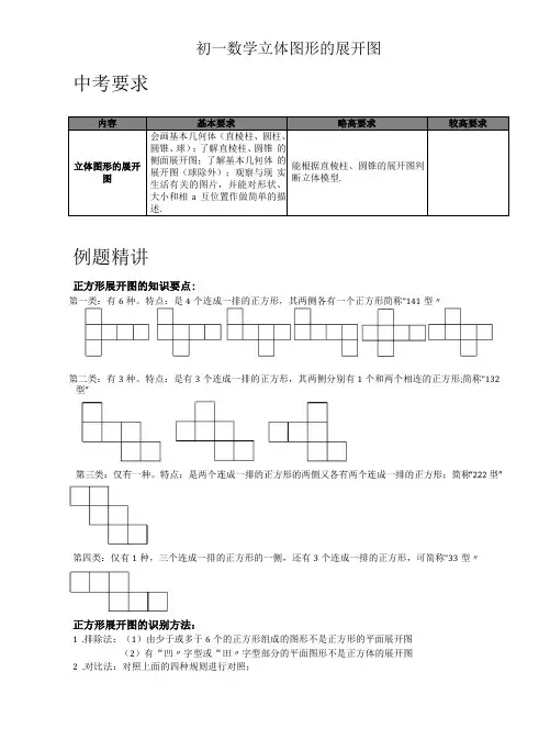 初一数学立体图形的展开图含答案
