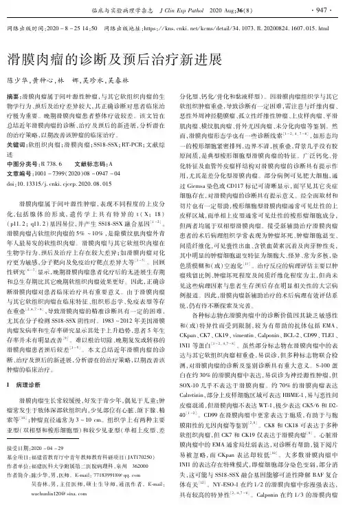 滑膜肉瘤的诊断及预后治疗新进展
