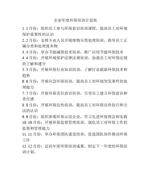 企业年度环保培训计划表