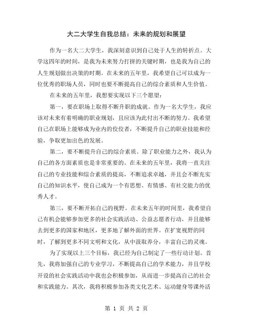 大二大学生自我总结：未来的规划和展望