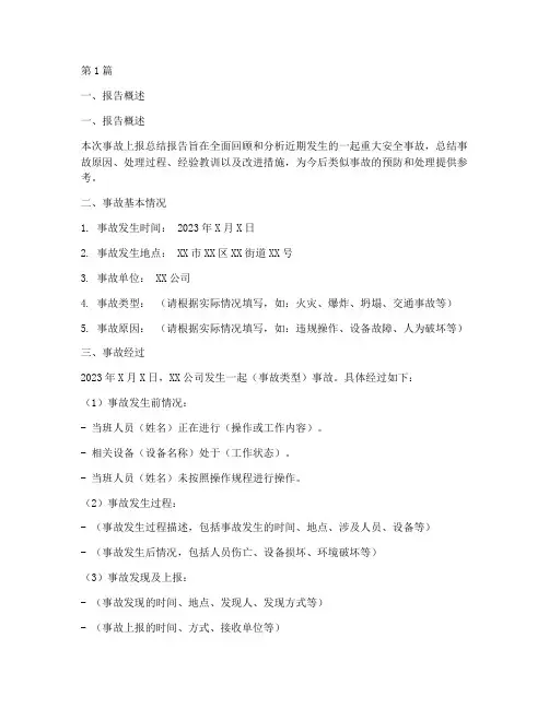 事故上报总结报告范文(3篇)