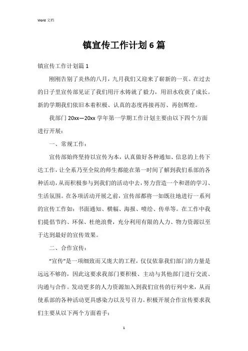镇宣传工作计划6篇
