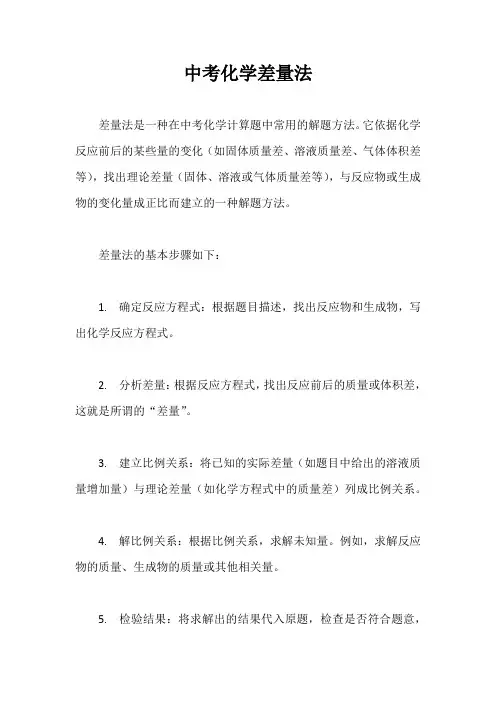 中考化学差量法