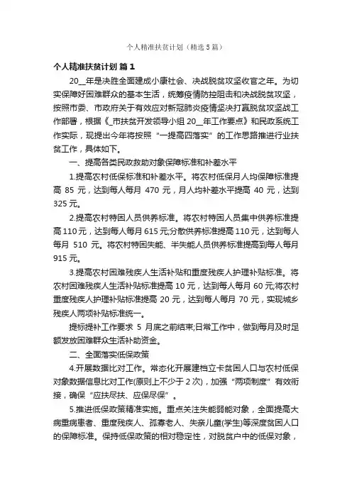 个人精准扶贫计划（精选5篇）