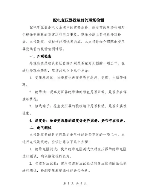 配电变压器投运前的现场检测