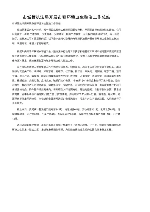 市城管执法局开展市容环境卫生整治工作总结