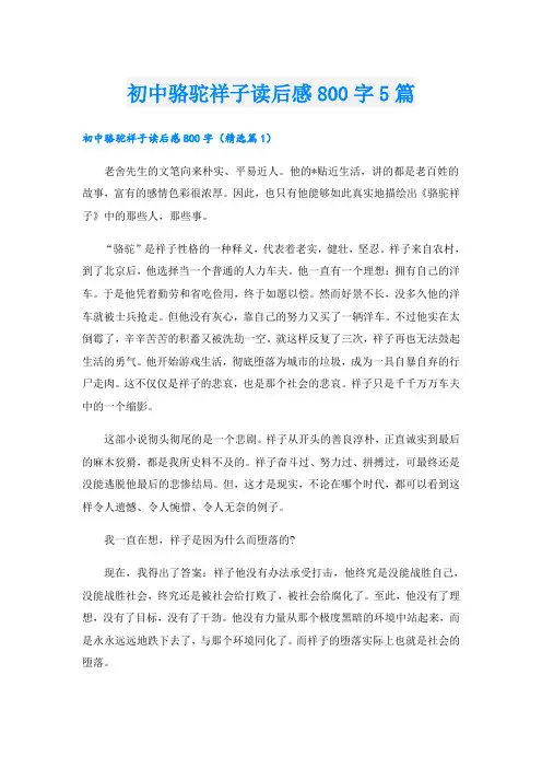 初中骆驼祥子读后感800字5篇