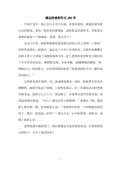 难忘的老师作文450字