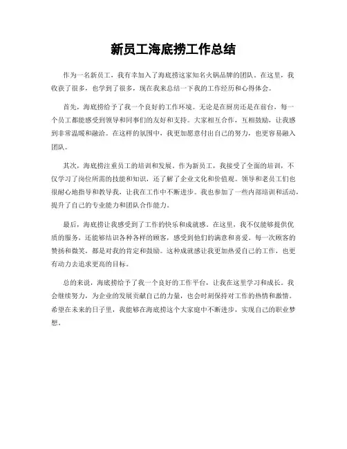 新员工海底捞工作总结