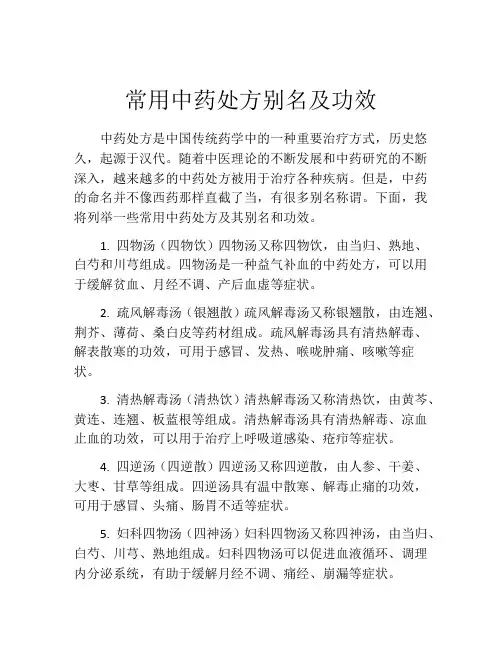 常用中药处方别名及功效
