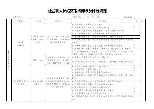 医院检验科人员绩效考核标准及评分细则