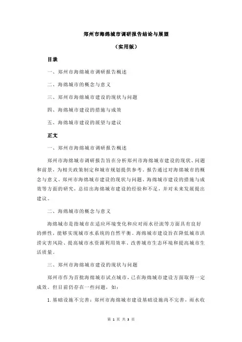 郑州市海绵城市调研报告结论与展望
