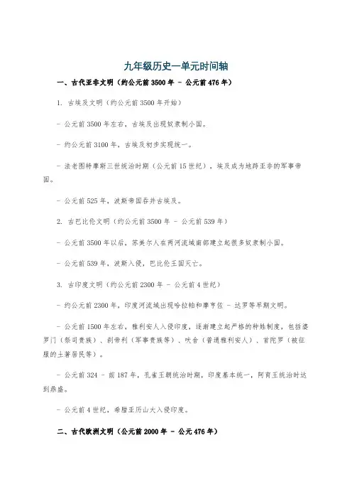 九年级历史一单元时间轴
