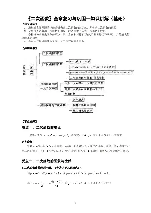 《二次函数》基础复习(知识+练习)