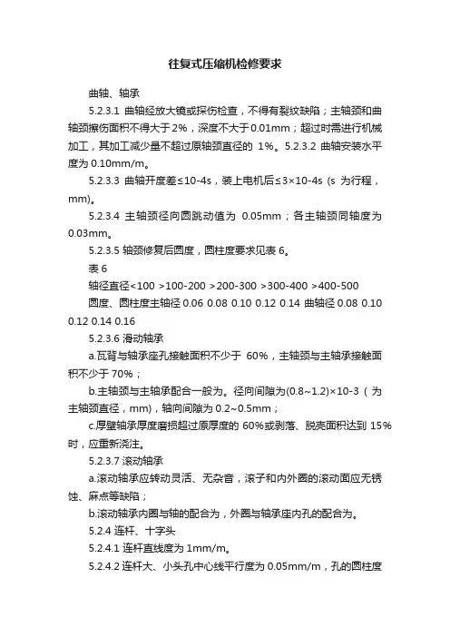 往复式压缩机检修要求