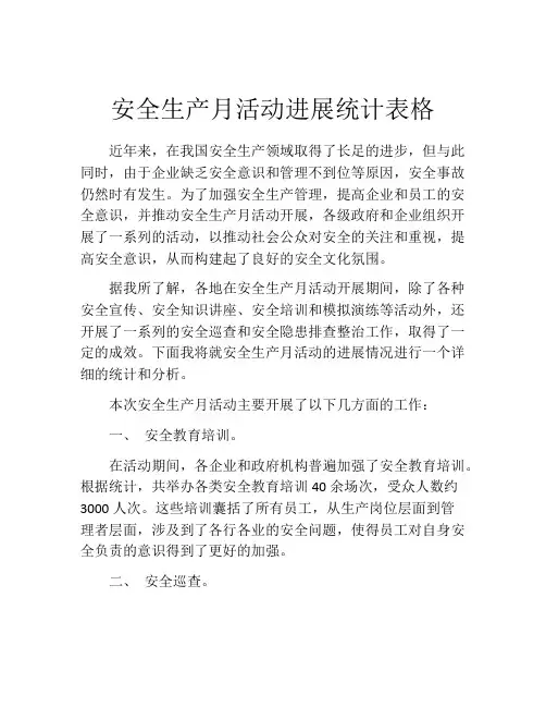 安全生产月活动进展统计表格
