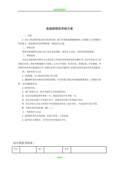 酒店工程部综合绩效考核方案